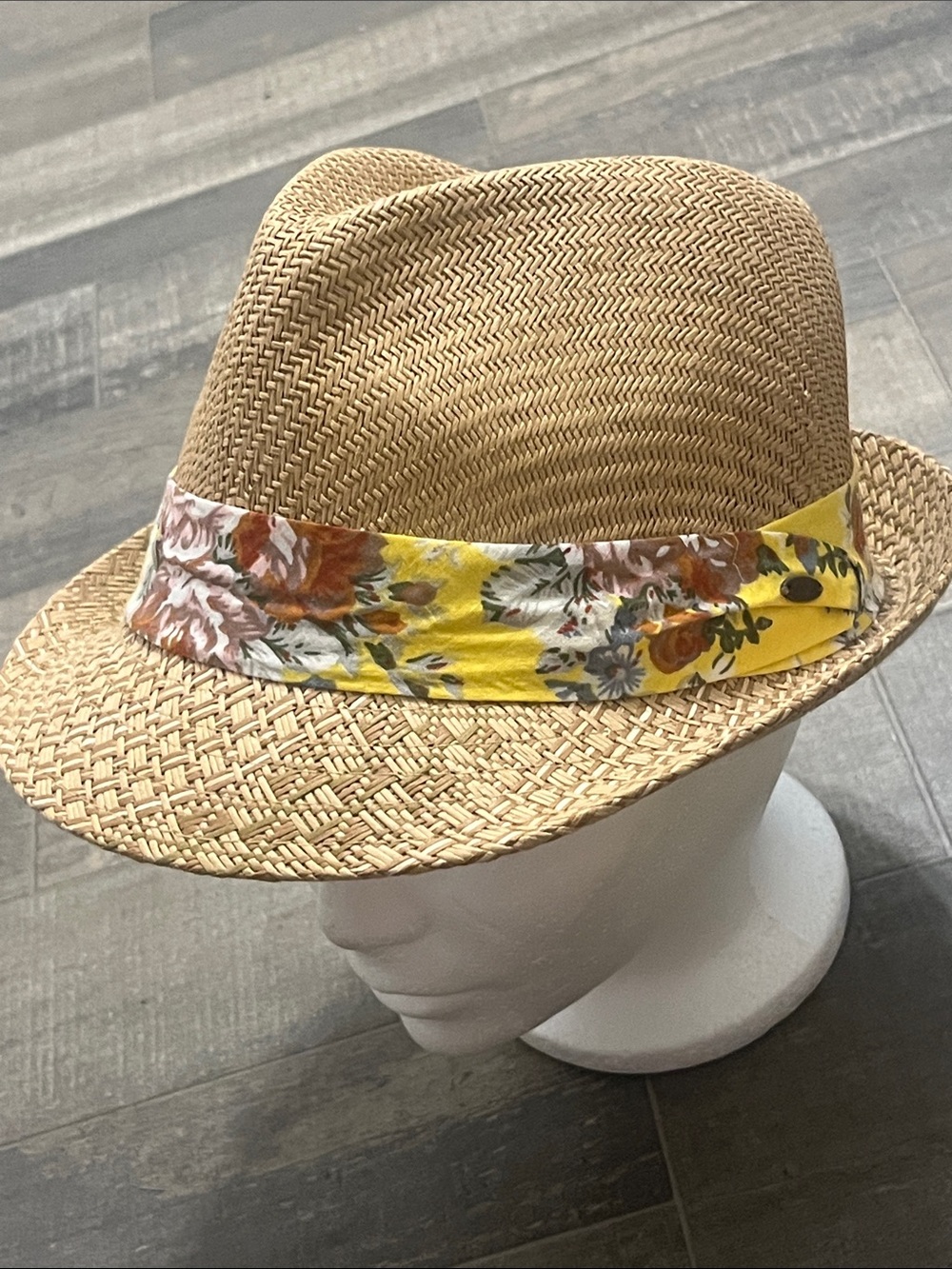 Straw Fedora Hat with Yellow Floral Band